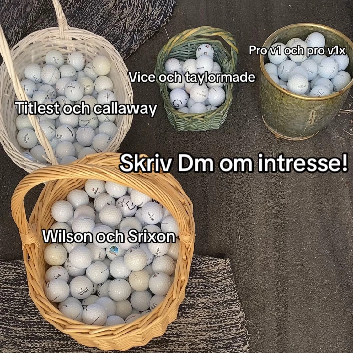 Begagnade golfbollar, mixade märken och färger