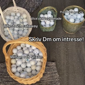Begagnade golfbollar, mixade märken och färger - Stort parti begagnade golfbollar i bra skick från kända märken som Titleist, Callaway, Vice, Taylormade, Wilson och Srixon. Inkluderar även färgade bollar. Perfekt för träning eller spel. Vissa bollar kan ha mindre slitage men är fullt spelbara.           Kom med bud och skriv vilka bollar ni är intresserade i
