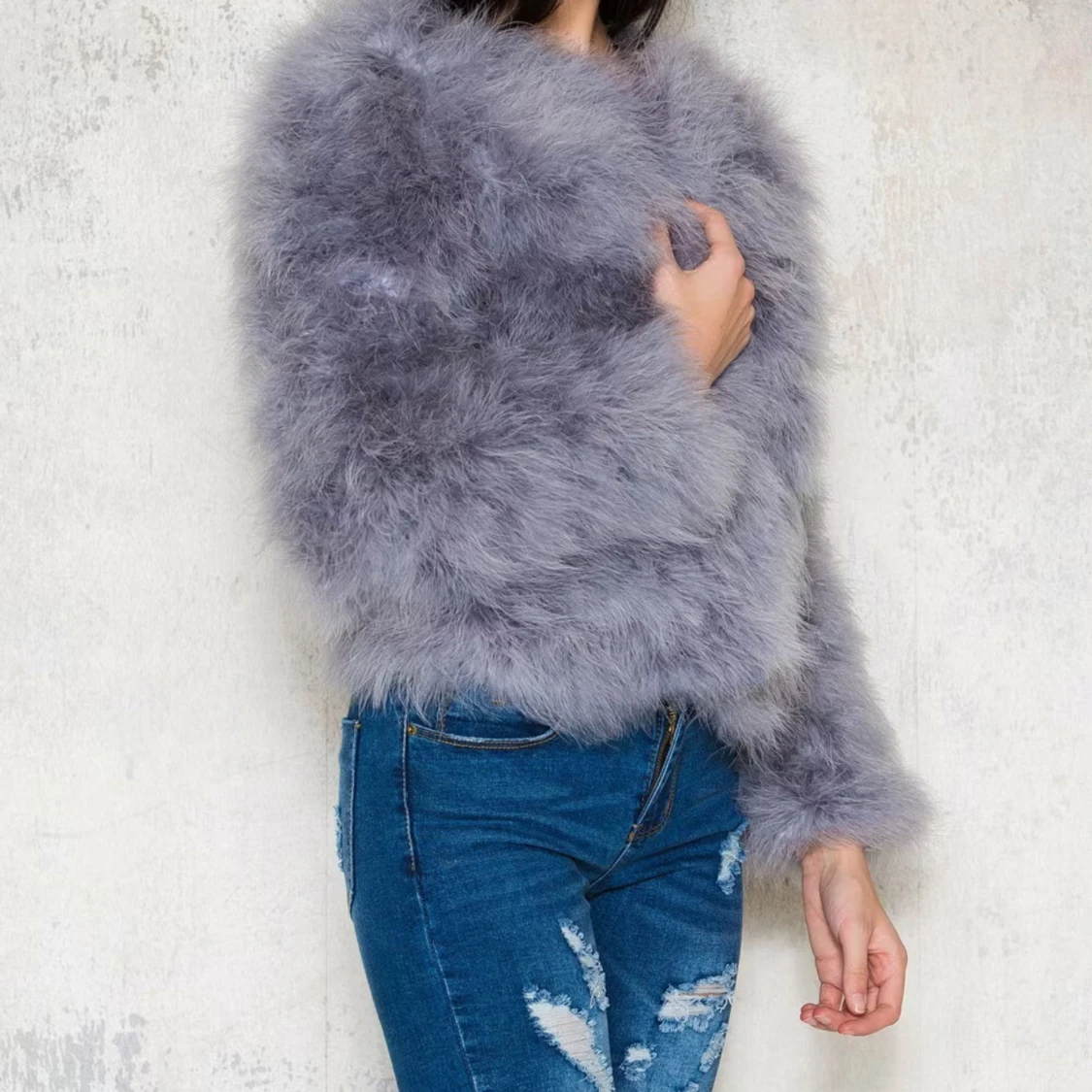 Grå fluffig pälsjacka - 1