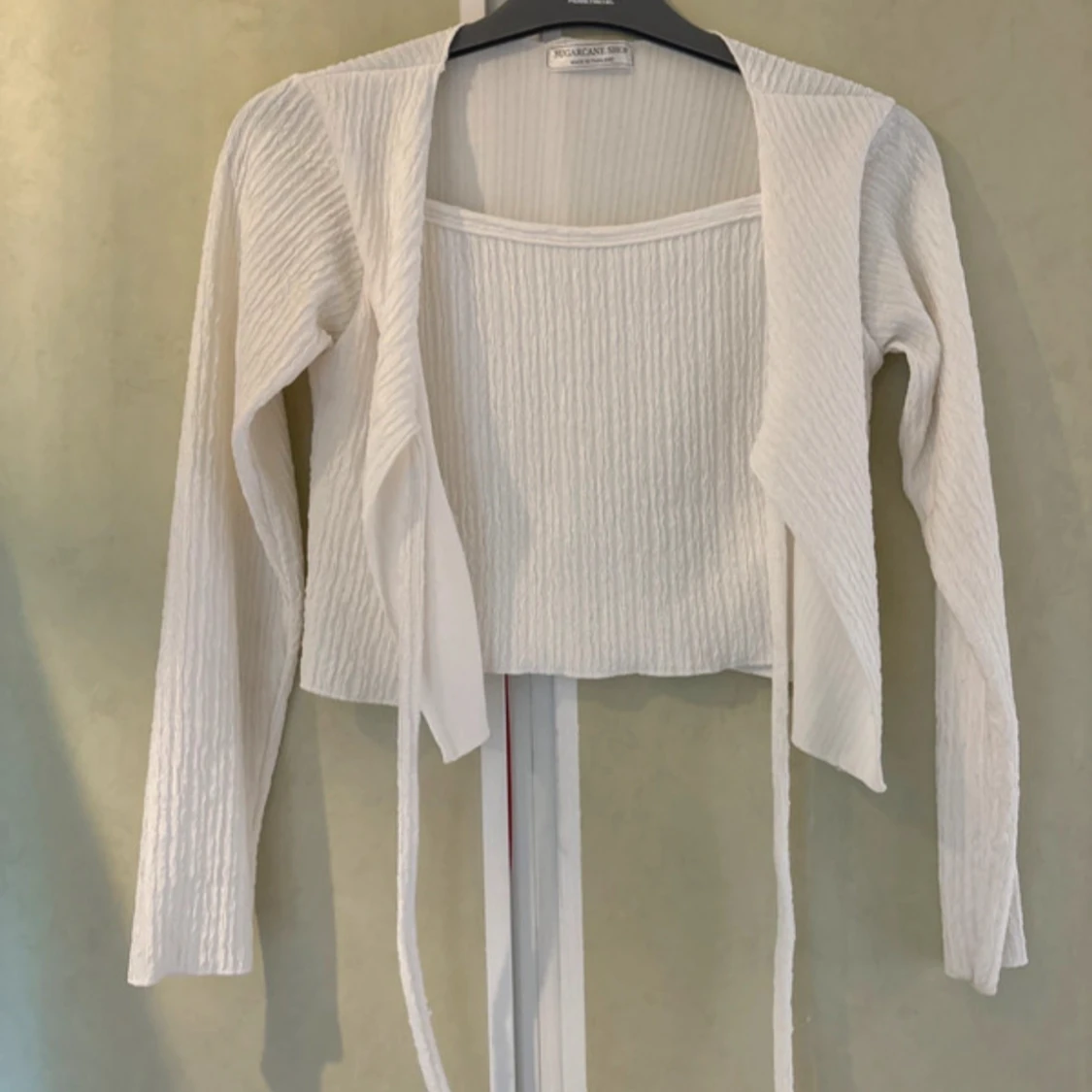 Vit söt coquette gullig topp blus tröja set twinset marknad unik detaljer ribbon bow knyta - 1