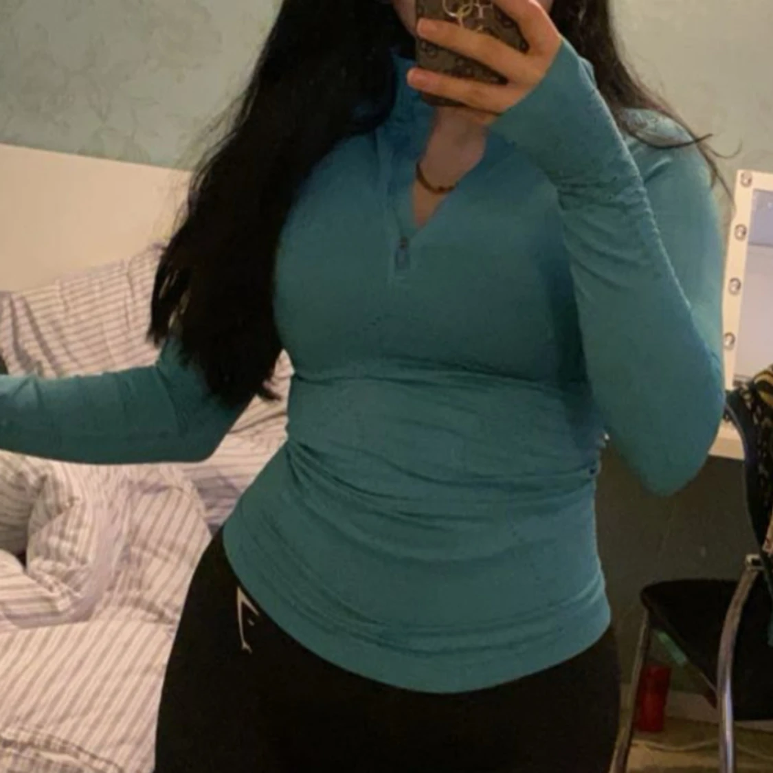 Blå långärmad träningströja med half zip gym shark - 1