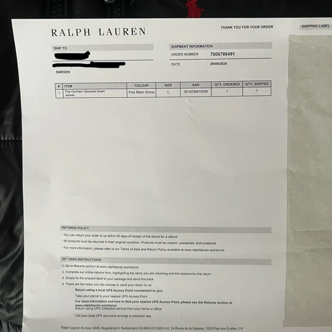 Svart glansig vinter jacka Ralph Lauren L - 1