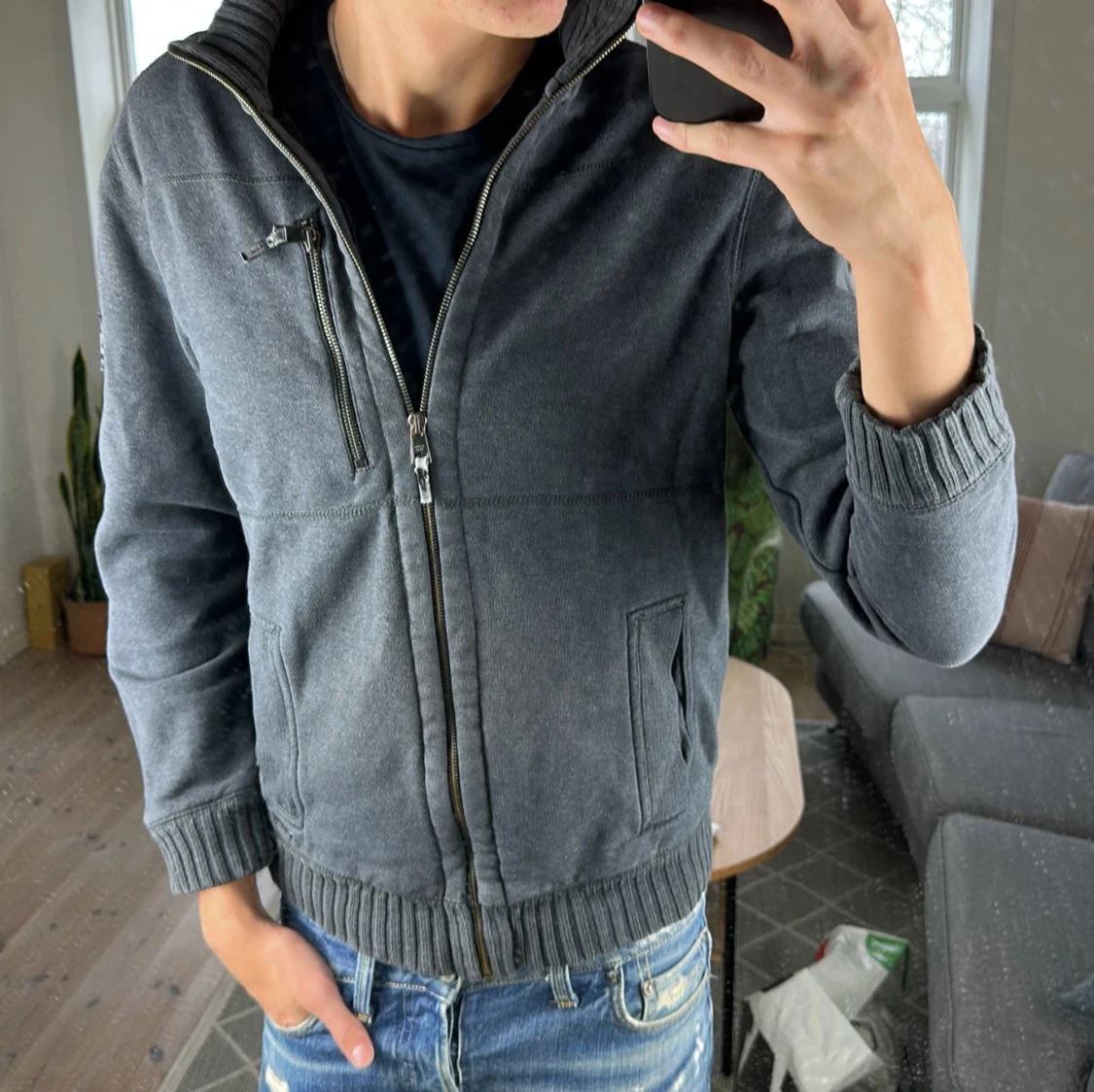 Zip tröja mörkgrå