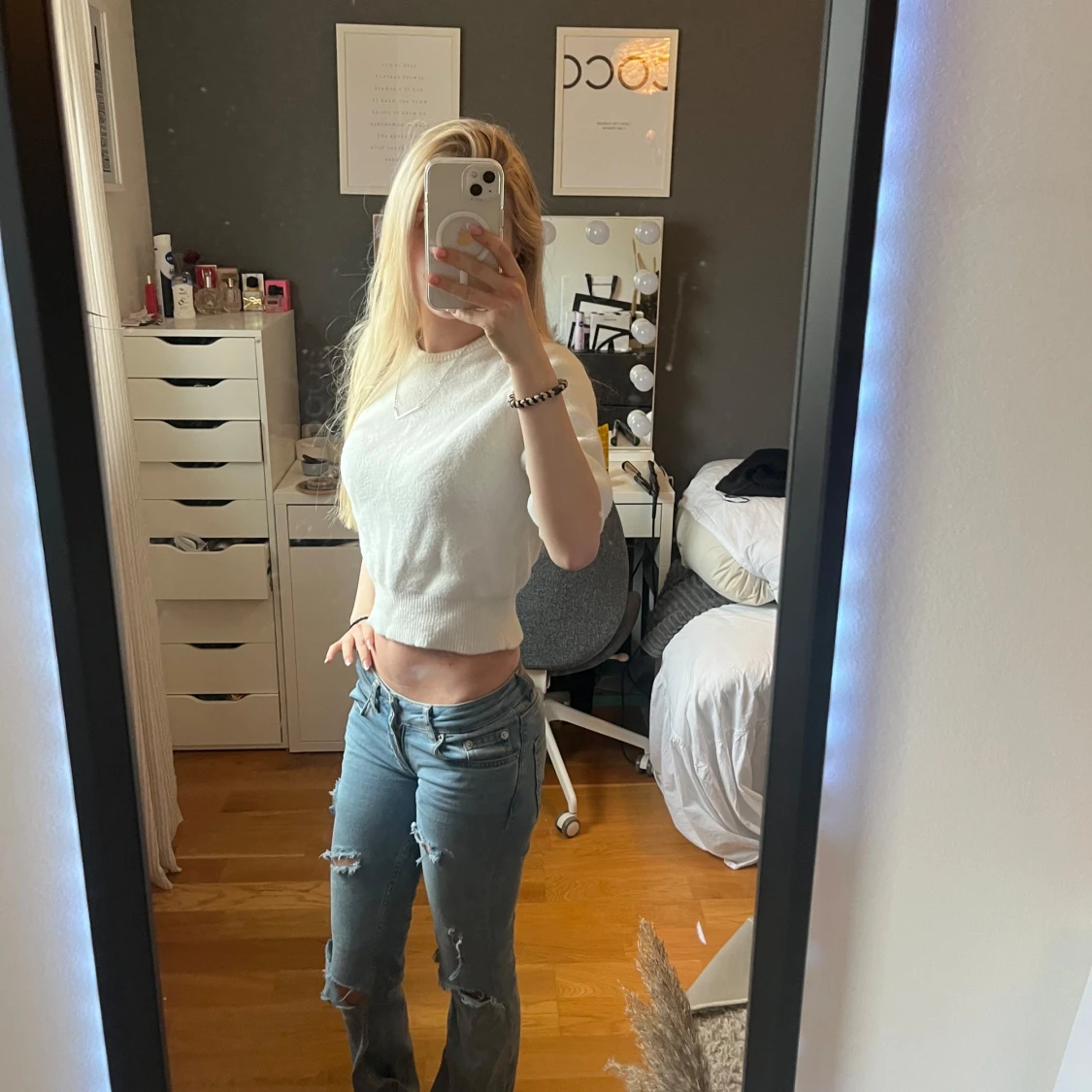 Vit croppad stickad topp - 1