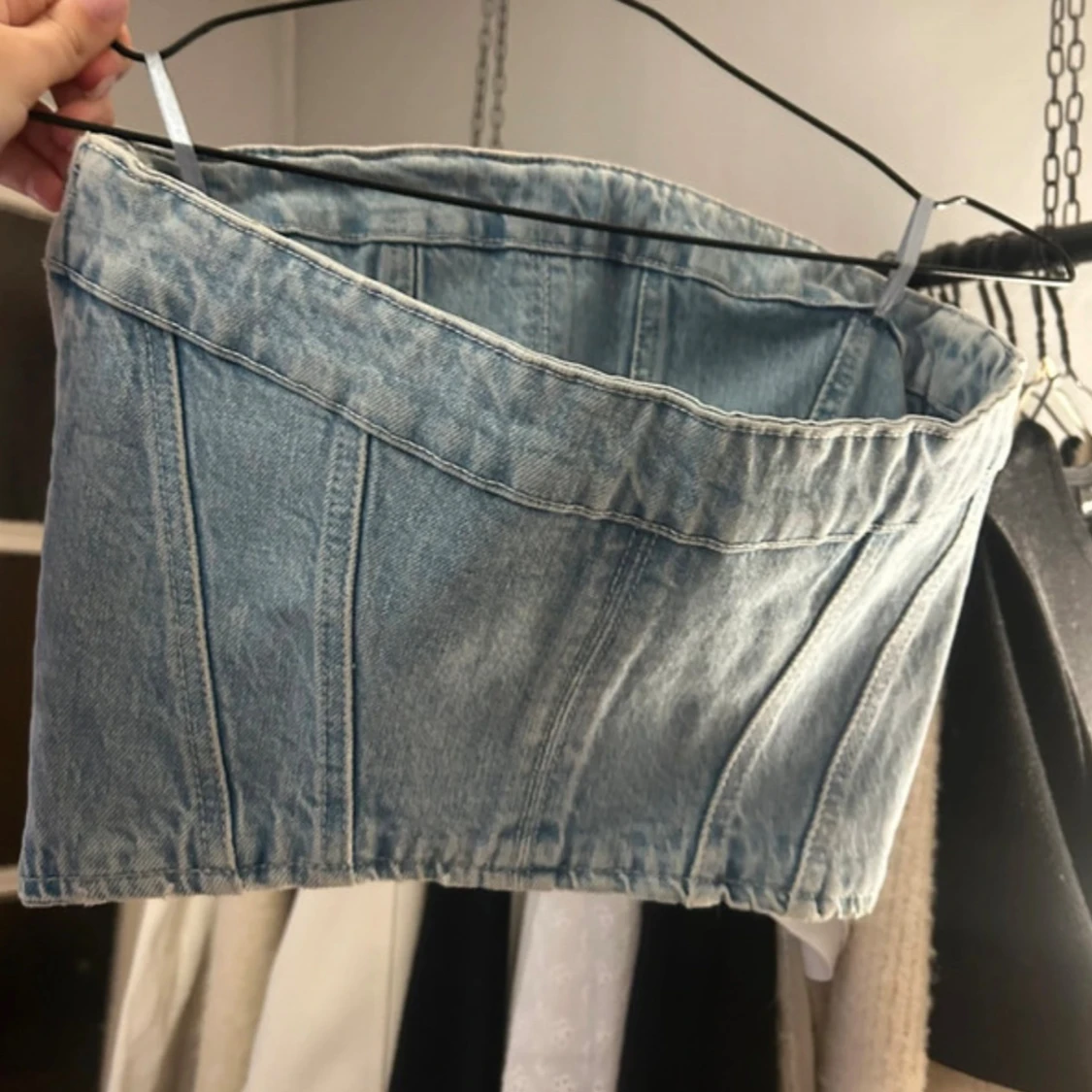 Ljusblå denim korsett tubtopp - 1