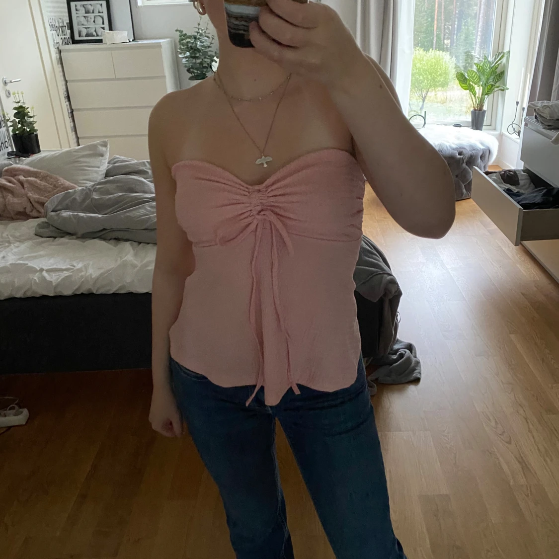 Ljusrosa bandeau tubtopp med knyt - 1