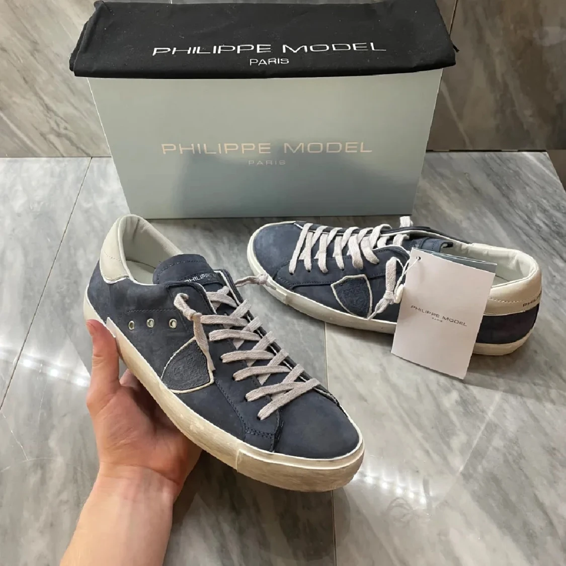 Philippe Model blå sneakers mocka - 4