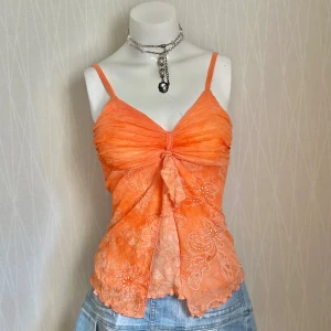 Orange blommig omlott linnetopp - Fairy top fits XS to S so stretchy 