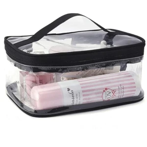 Transparent necessär med svart kant - praktisk transparent necessär med ett handtag. Perfekt för smink behållare när man åker bort