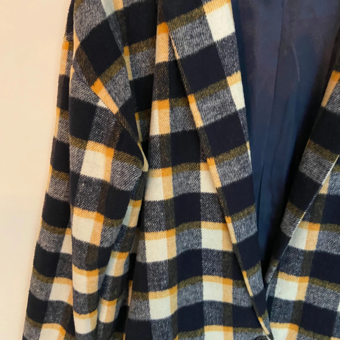 Rutig kappa i ullmix, blå/gul/vit - 2