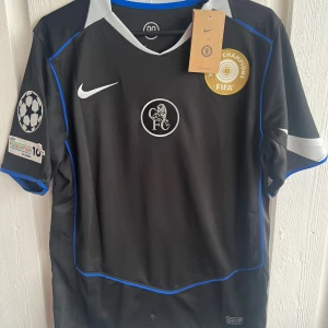 Chelsea FC svart matchtröja Palmer 10 - Chelsea FC svart fotbollströja från Nike med Palmer 10 på ryggen. Tröjan har blå och grå detaljer, Champions League-märke på ärmen och FIFA Champions-märke på bröstet. Tillverkad i lätt och ventilerande material, perfekt för match eller träning.