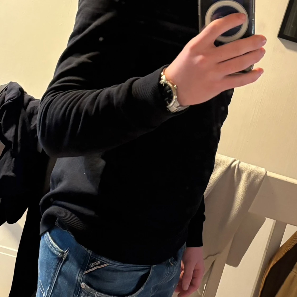 Svart half zip sweatshirt - 1