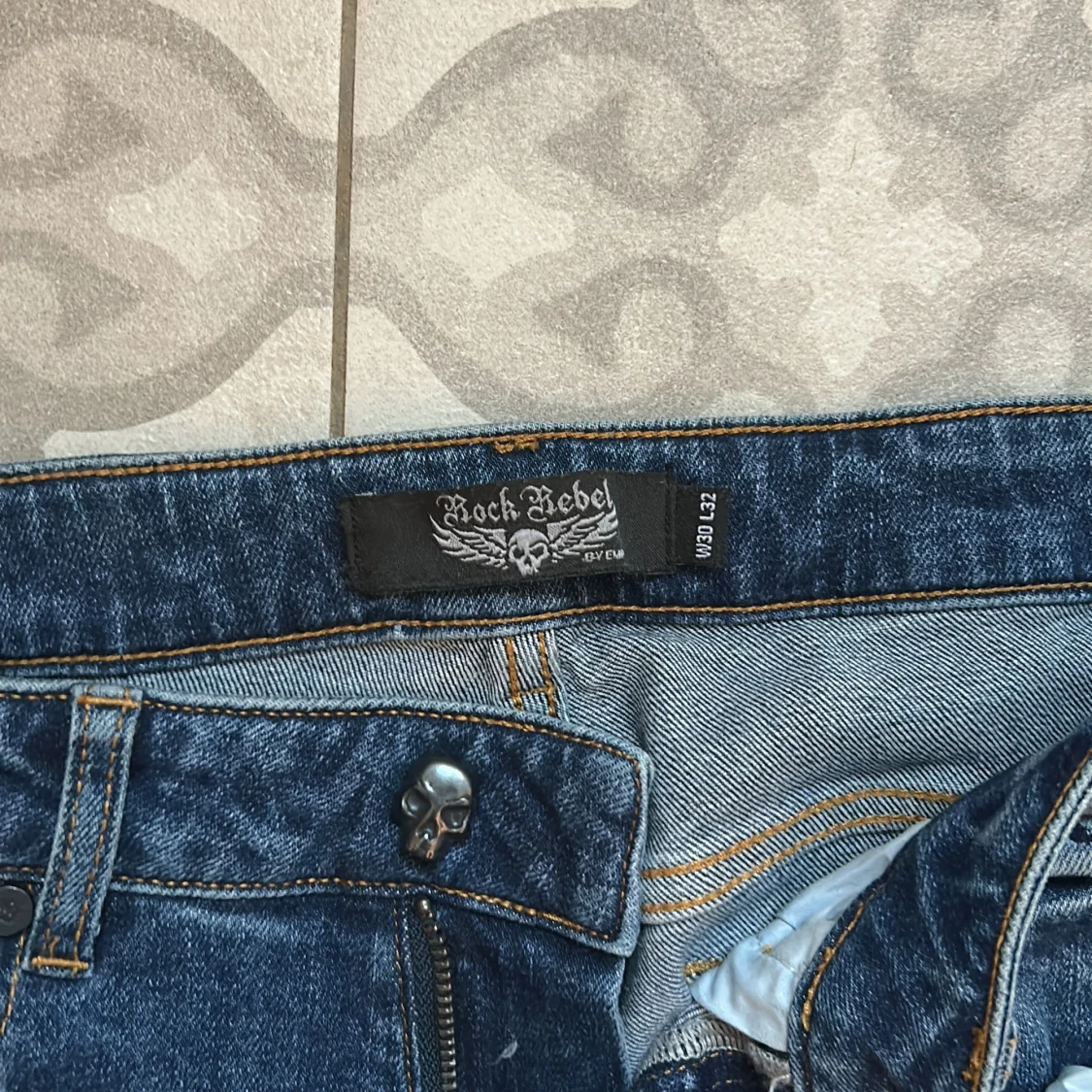 Rock Rebel blå slitna jeans W30 L32 - 1