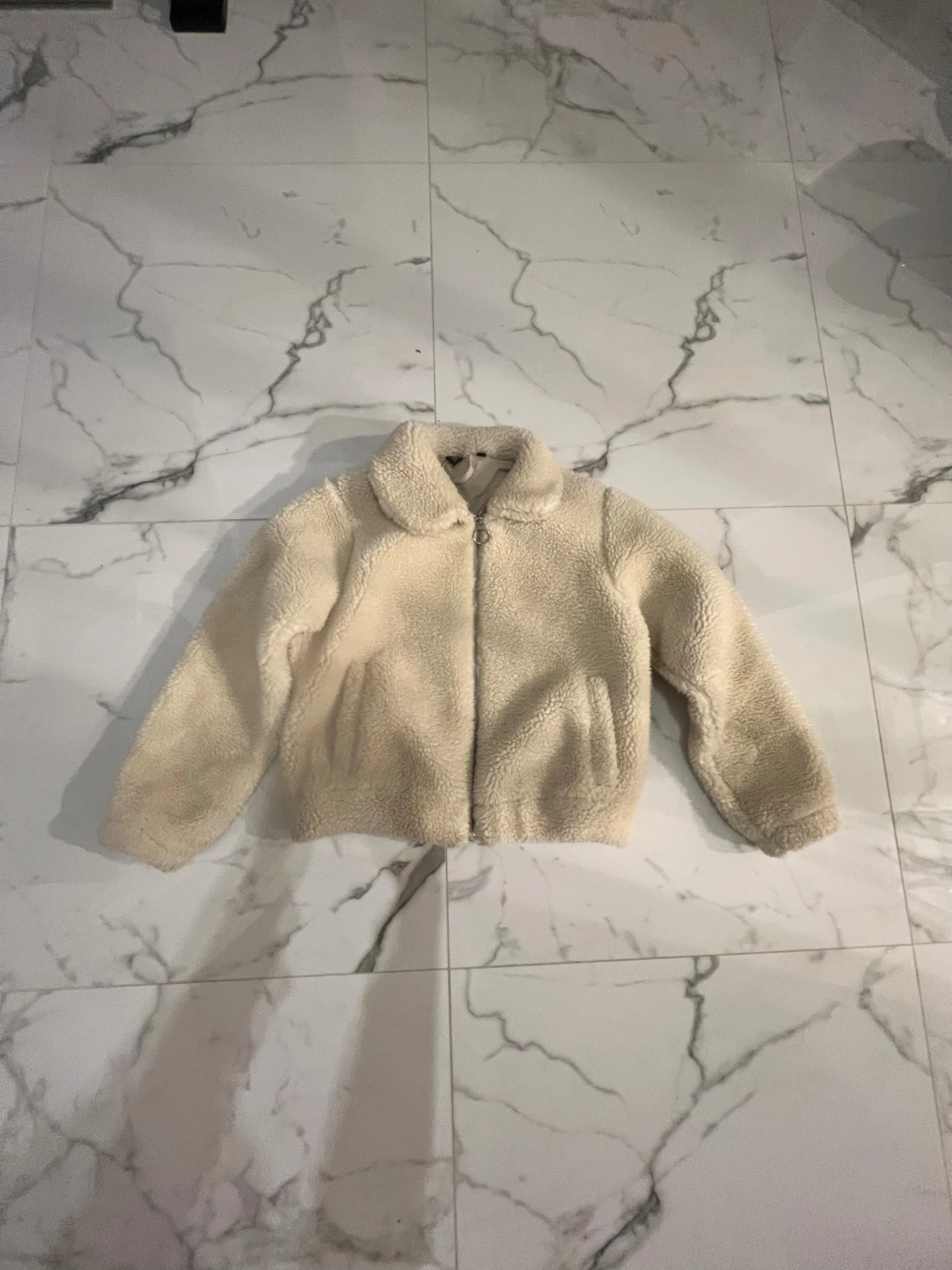 Beige höst teddyjacka med dragkedja - 3