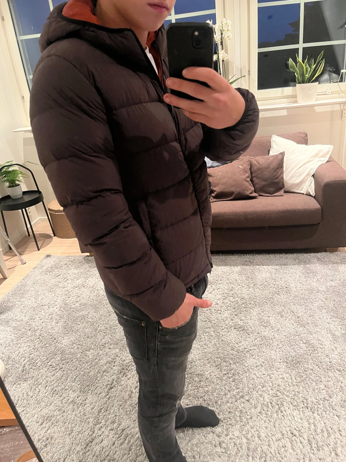 Vändbar pufferjacka orange/brun från herno - 4