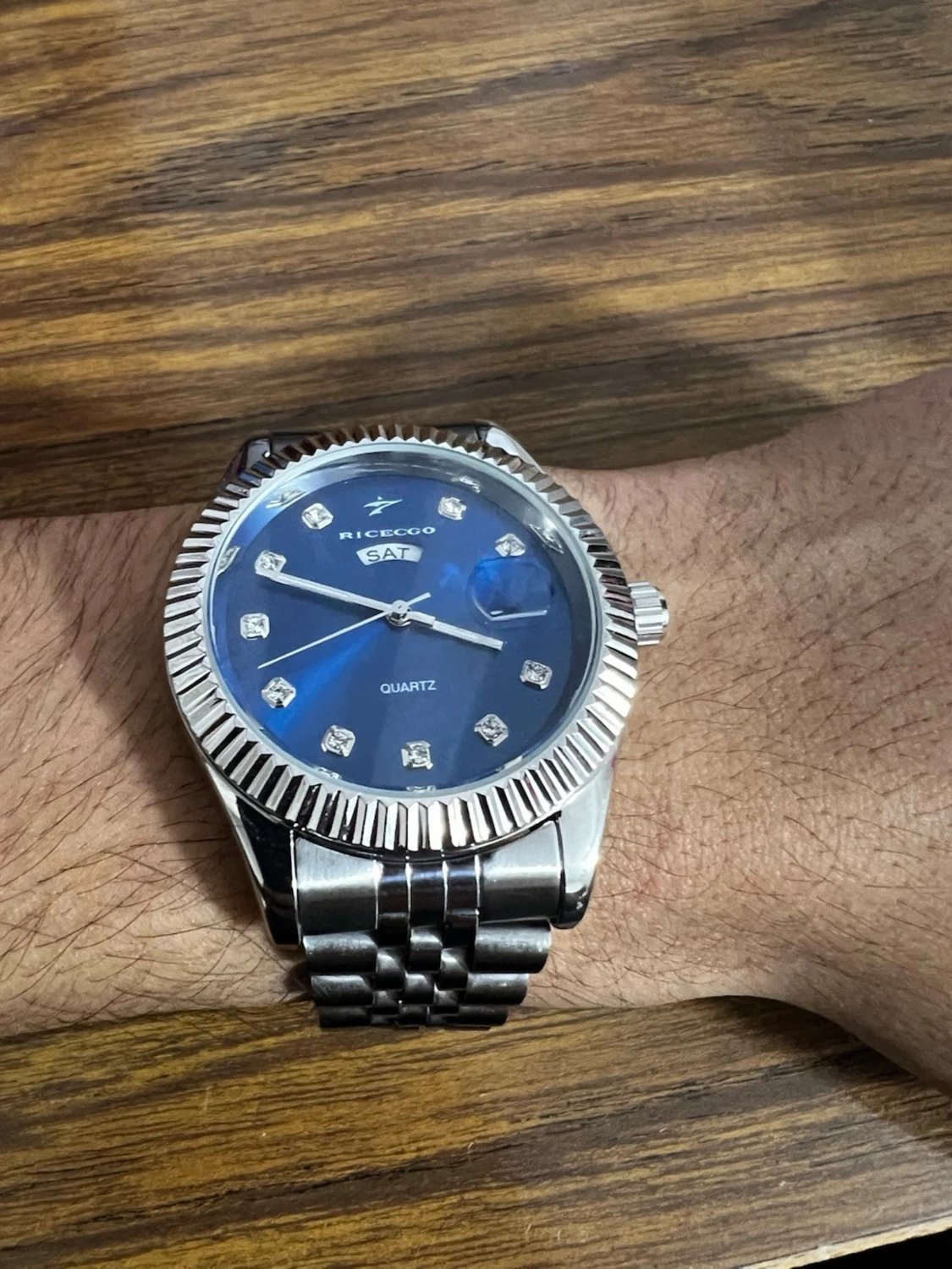 Silver clocka med blå urtavla - 4