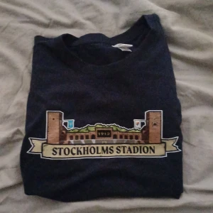 Svart t-shirt Stockholms Stadion - Cool svart t-shirt med tryck av Stockholms Stadion och texten '1912 Stockholms Stadion' på bröstet. Klassisk rund hals och korta ärmar. Perfekt för dig som gillar sport eller vill ha en unik t-shirt med Stockholmstema.
