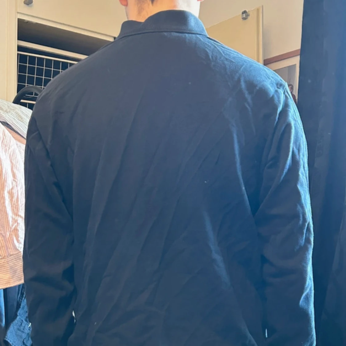 Mörkblå långärmad pikétröja - 1