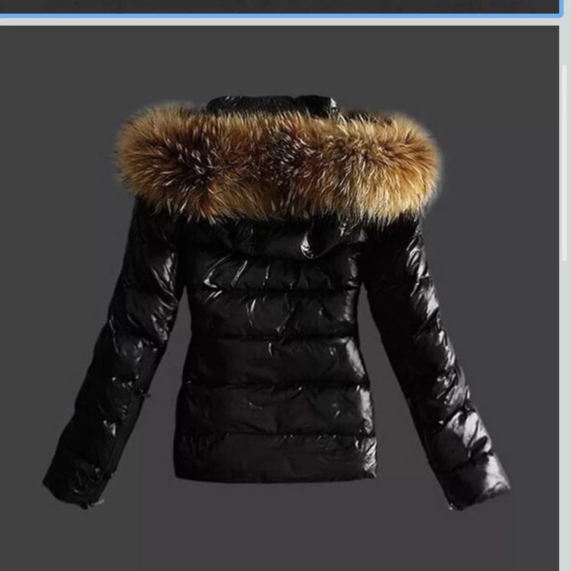 Svart lång pufferjacka med päls - 1