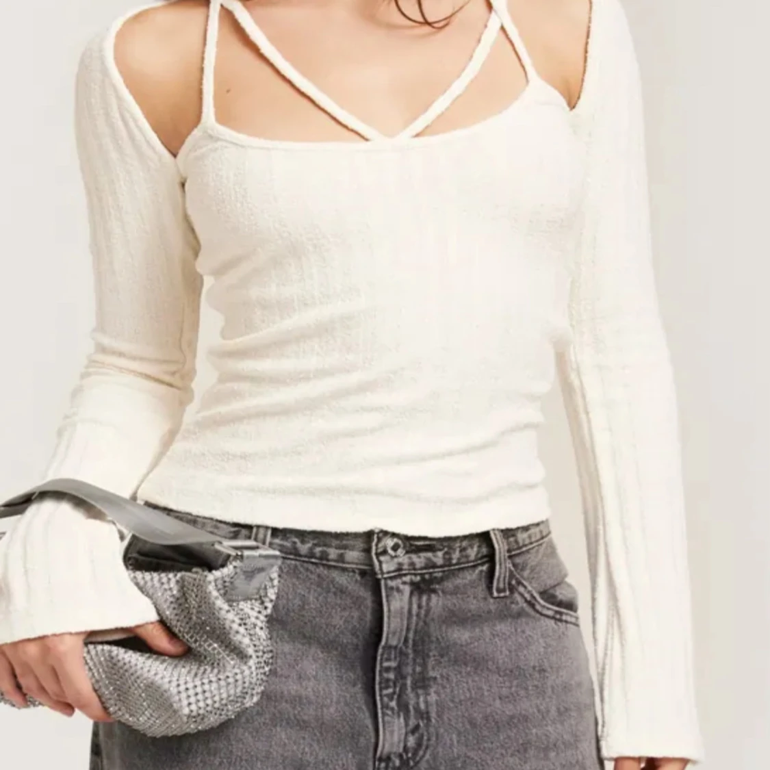 Vit ribbad långärmad topp från Nelly  - 2