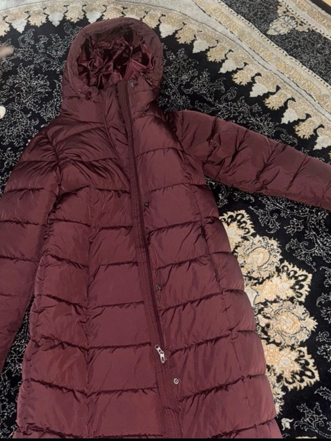 Vinröd lång pufferjacka från lager 157 - 1