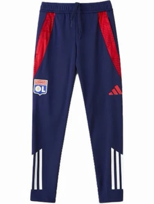 Adidas Olympique Lyonnais träningsbyxor - Snygga träningsbyxor från Adidas i marinblått med röda detaljer och vita ränder längs benen. Byxorna har Olympique Lyonnais klubbmärke på låret och Adidas-logga. Tillverkade i polyester med dragsko i midjan och fickor på sidorna. Helt ny prislappen kommer med Storlek L