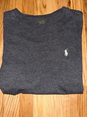 Mörkgrå t-shirt från Polo Ralph Lauren - Snygg mörkgrå t-shirt från Polo Ralph Lauren med klassisk vit broderad logga på bröstet. Modellen är custom slim fit och har rund hals. Perfekt för dig som gillar stilrena och tidlösa plagg. Gjord i mjuk bomull för skön känsla hela dagen.