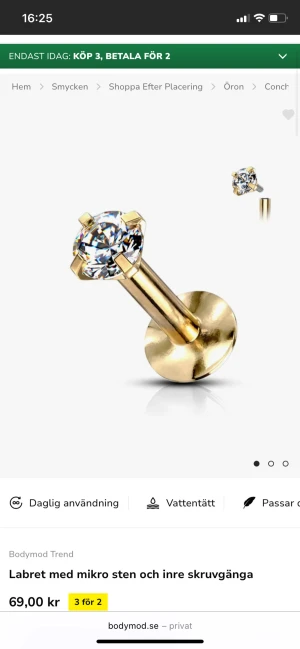 Örhängen/örpeircing - Säljer 5 st öron och labretpiercingar i guld gjord av titan. Helt oanvända.