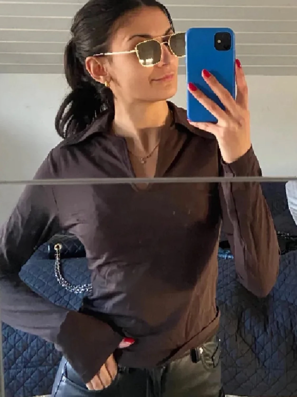 Brun långärmad polotopp - 1