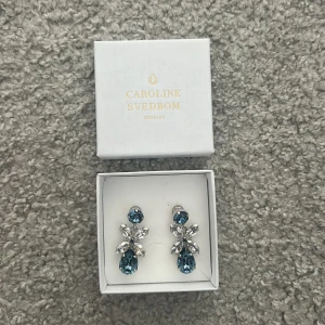 Caroline Svedbom Mini Dione örhängen blå - Stilrena Mini Dione örhängen från Caroline Svedbom med gnistrande blå och klara kristaller i droppform och blommig design. Örhängena har silverfärgad infattning och ger en lyxig känsla till din look. Helt nya och oanvända! Nyskick. Originalpris 1495kr