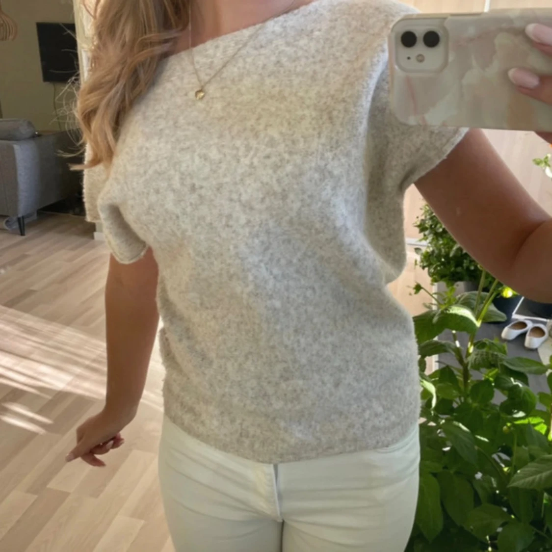 stickad kortärmad tröja - 2