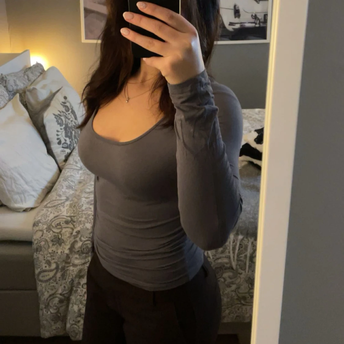 Grå långärmad topp  - 1