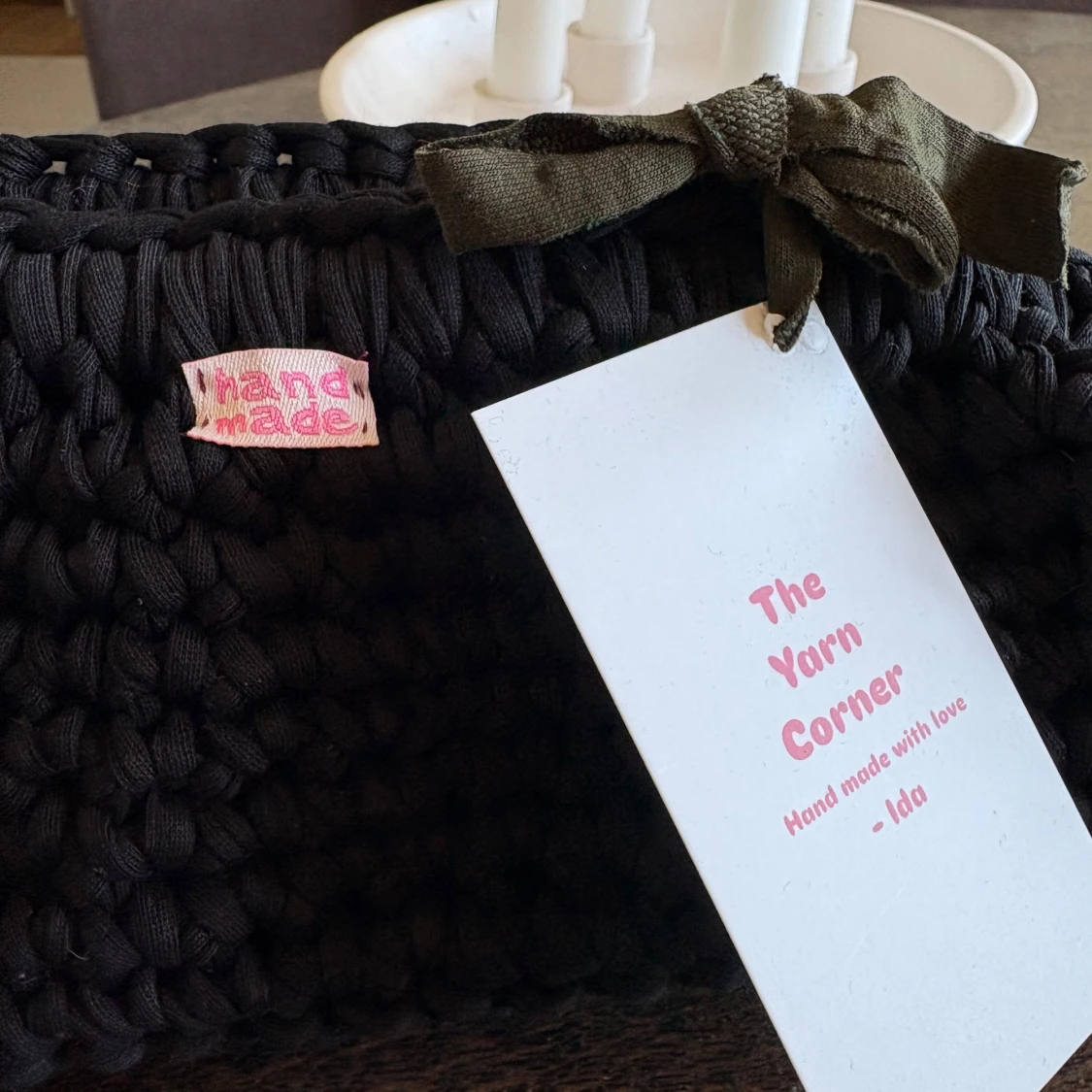 Handgjord svart stickad handväska - 2