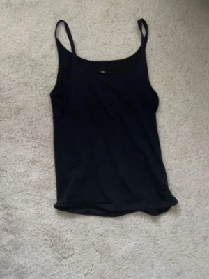 Svart linnetopp från H&M Basic - Svart linnetopp från H&M Basic i ekologisk bomull. Modellen är enkel med smala axelband och rak passform. Perfekt att ha under en skjorta eller bara som den är under varma dagar. Materialet är mjukt och skönt mot huden.