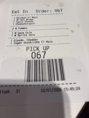 Flottigt 67 kvitto  - Säljer mitt flottiga 67 kvitto från mc donalds 