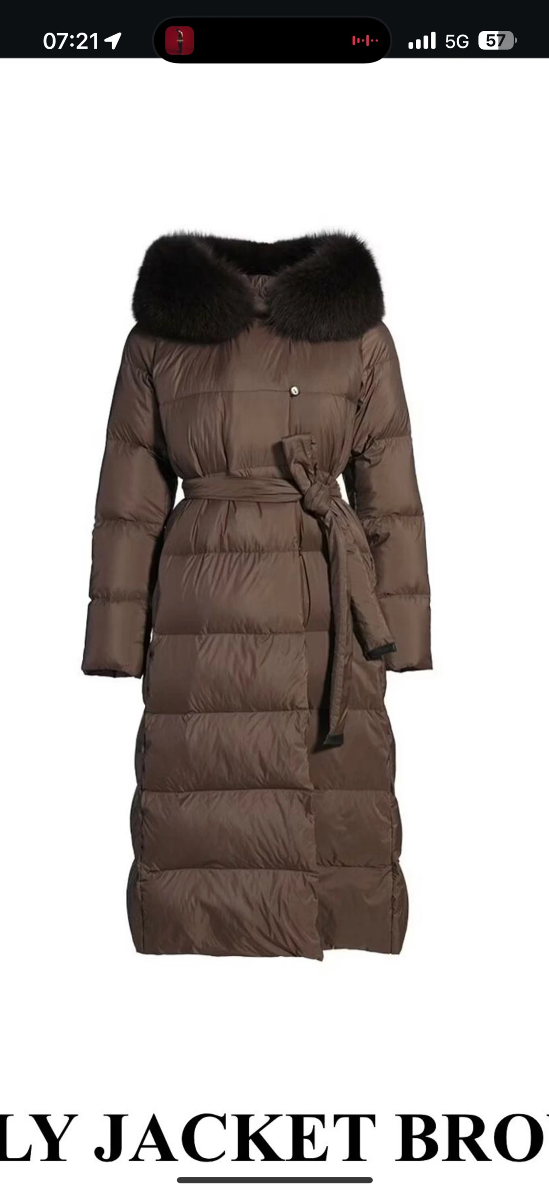 Brun lång dunjacka med päls