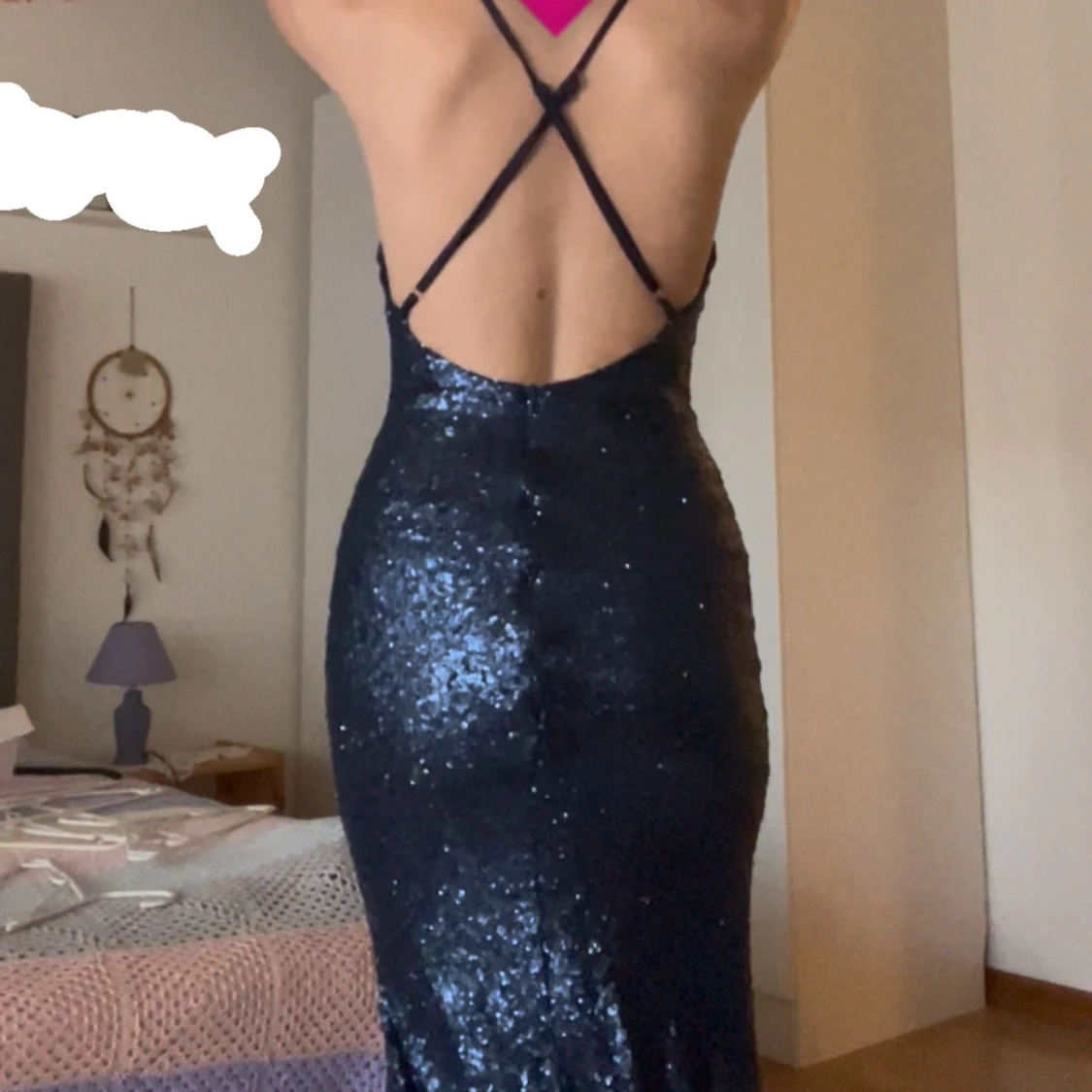 Mörkblå glittrig långklänning - 1