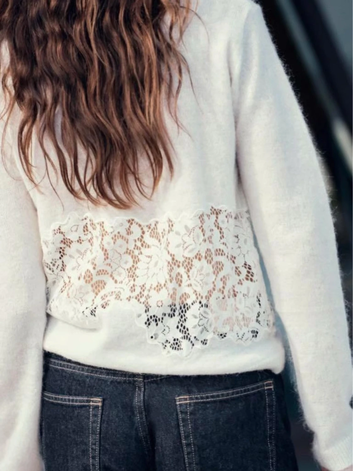 Vit spetsstickad tröja från Zara