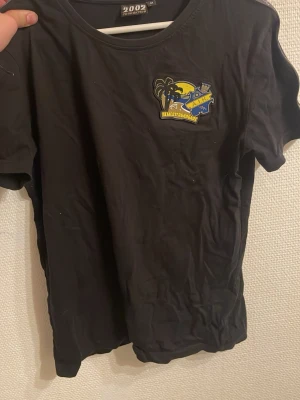 AIK t shirt - Svart t-shirt från 2002 Produktion med AIK-semestergnagare tryck på bröstet. Klassisk rund hals och korta ärmar. Sköna vibbar med palmer och sol i trycket. Perfekt för dig som vill visa AIK-stolthet på ett chill sätt.
