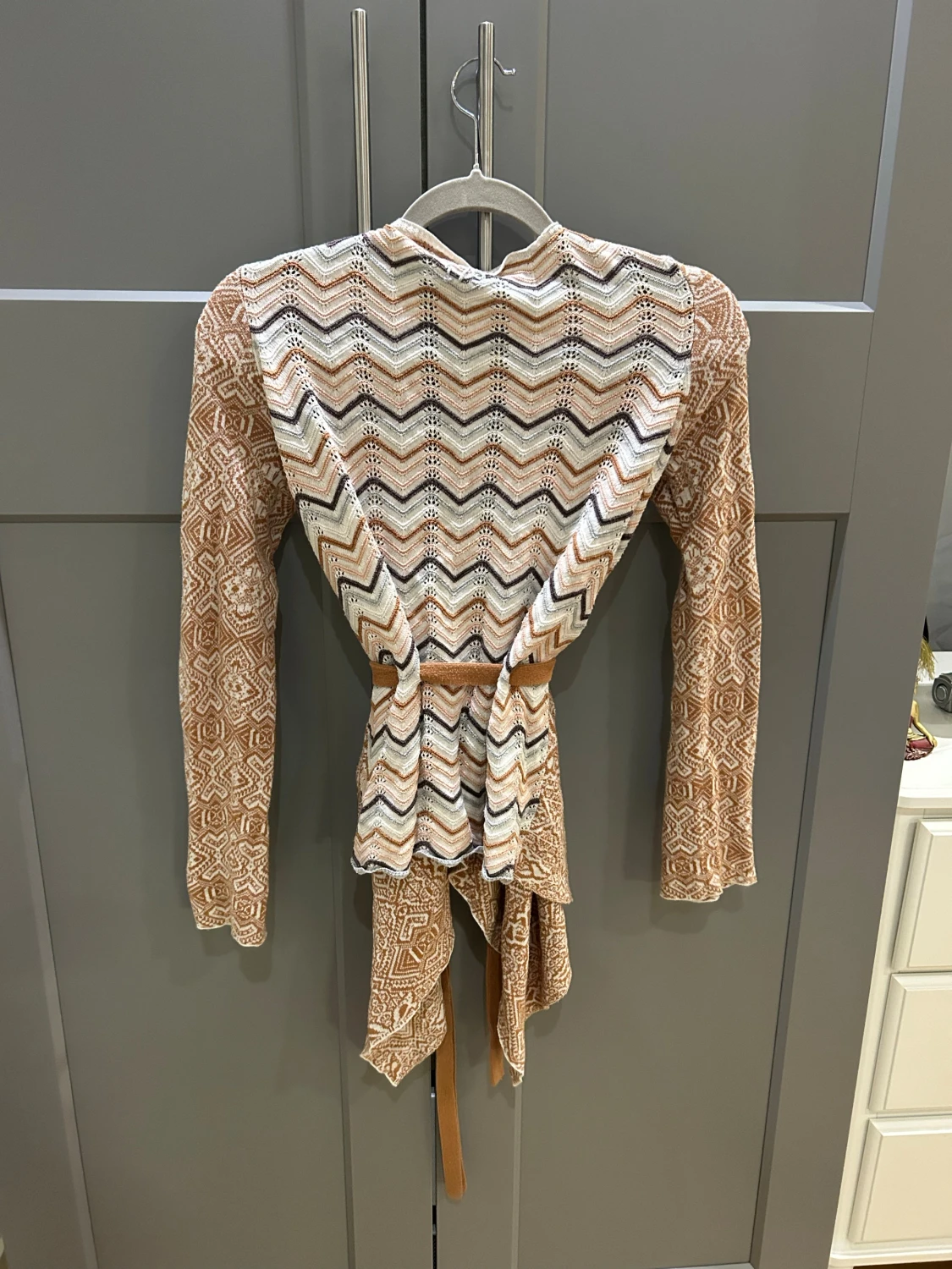 Odd Molly beige mönstrad kofta med bälte - 2