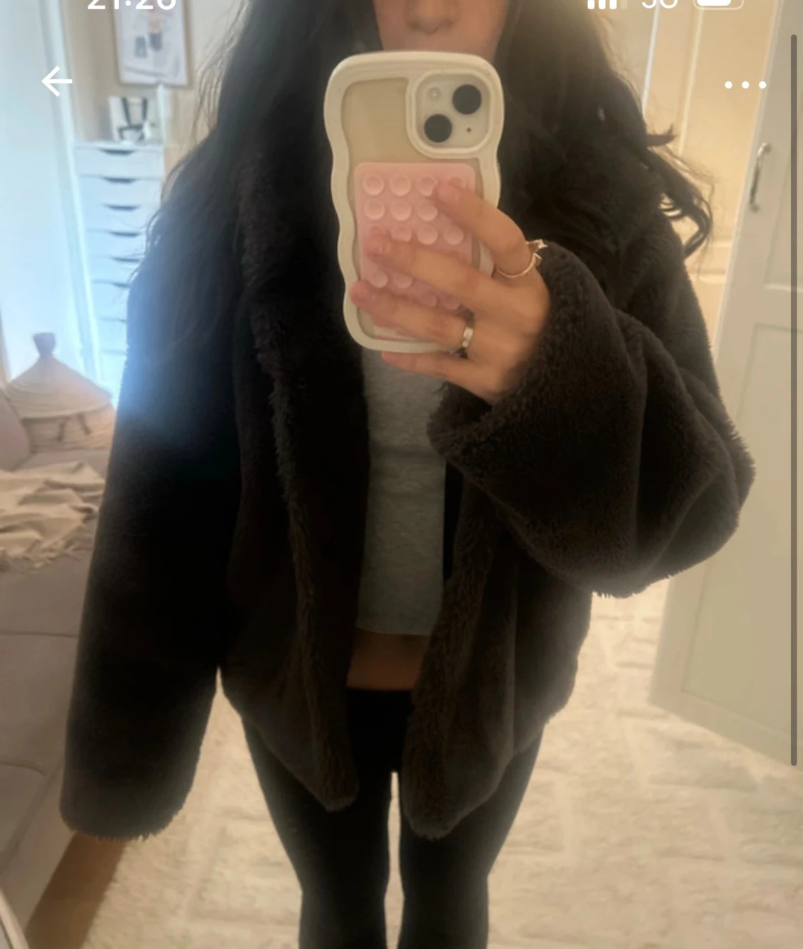 Grå teddyjacka med huva