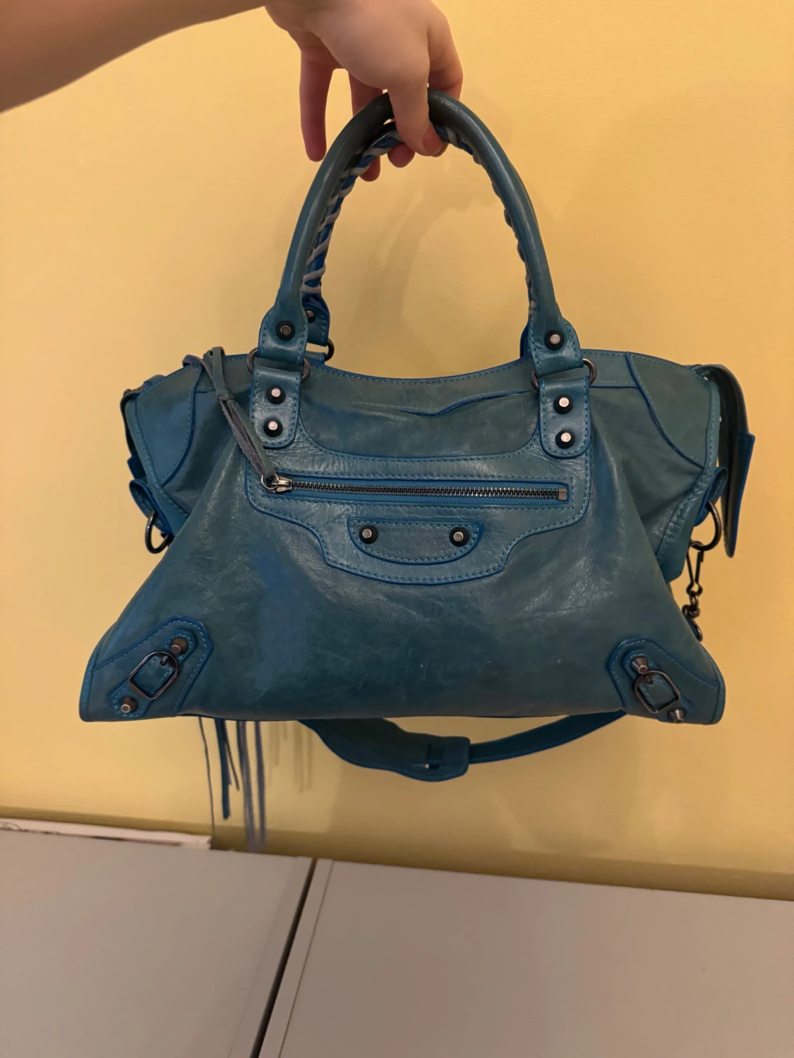 Blå Balenciaga City handväska i skinn