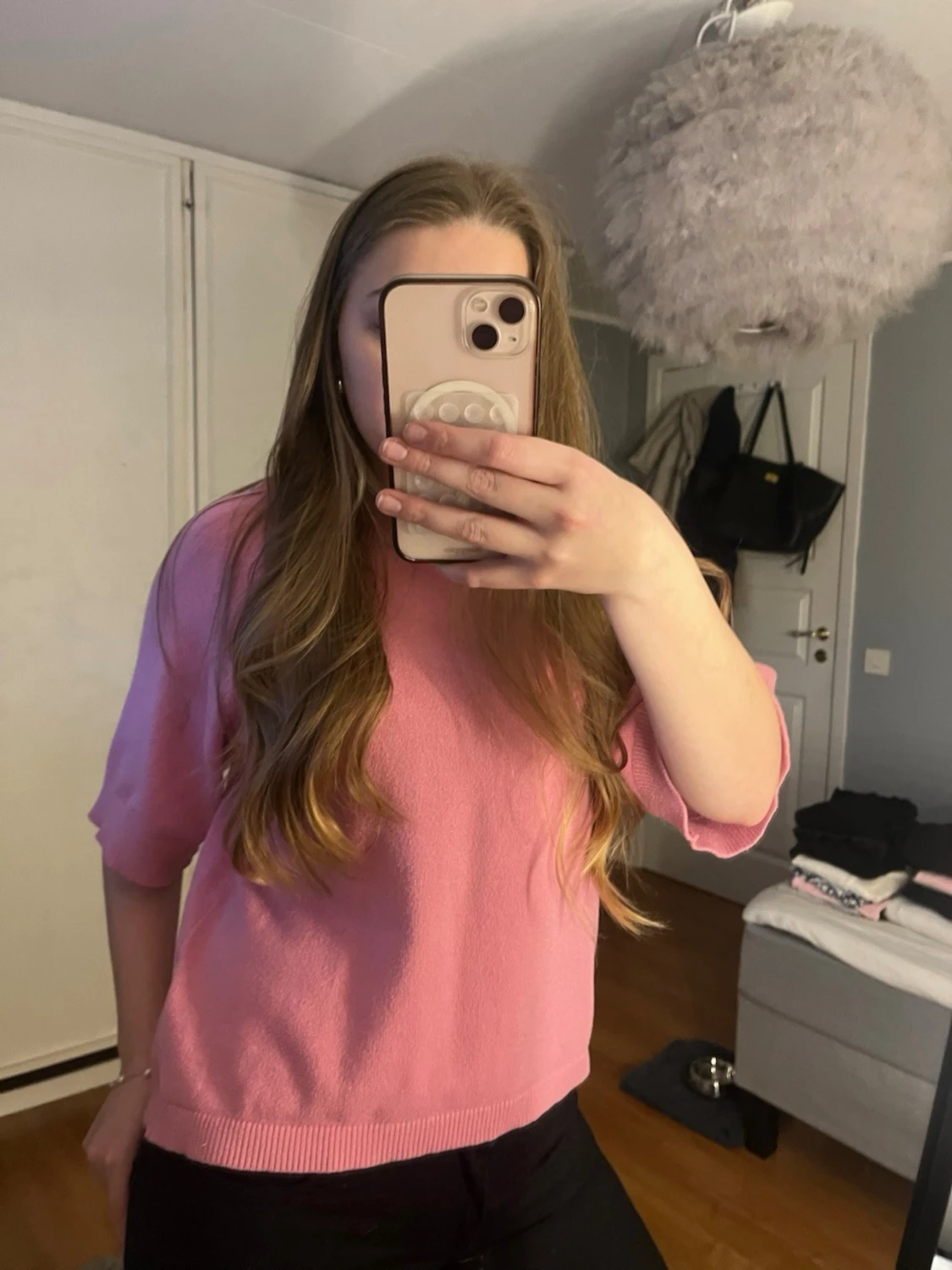 Rosa stickad tröja med kort ärm - 2