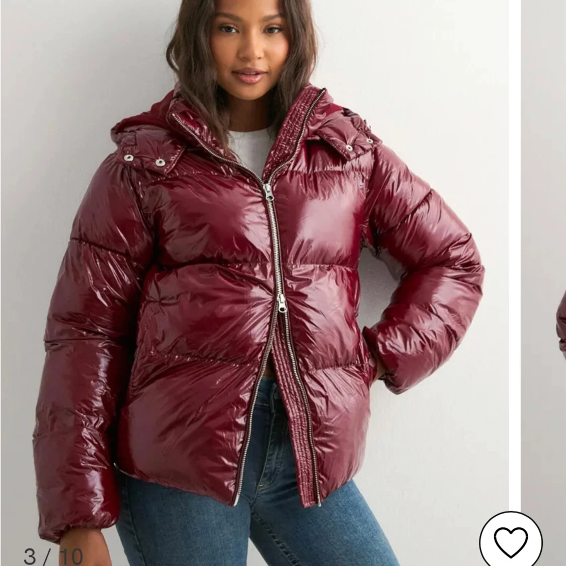 Glansig vinröd pufferjacka med huva - 2