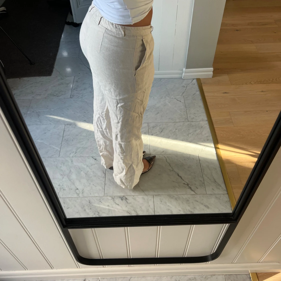 Beiga linnebyxor med rak passform - 1