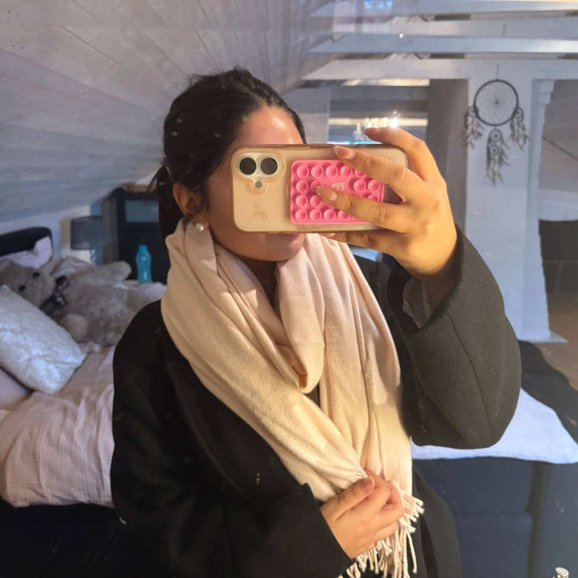 Ljus rosa stor halsduk med fransar