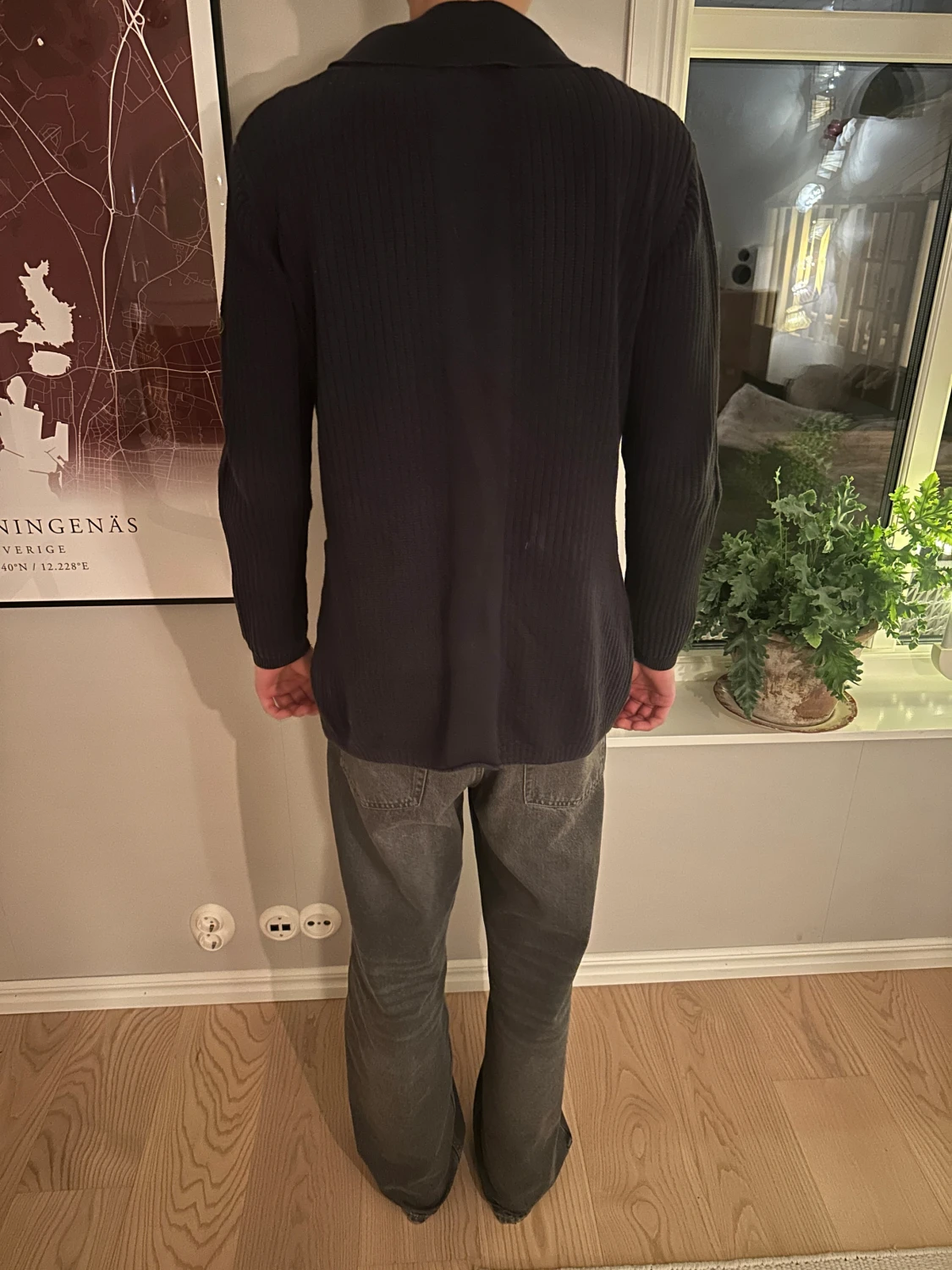 Mörkblå ribbad Pelle P kofta med krage - 4