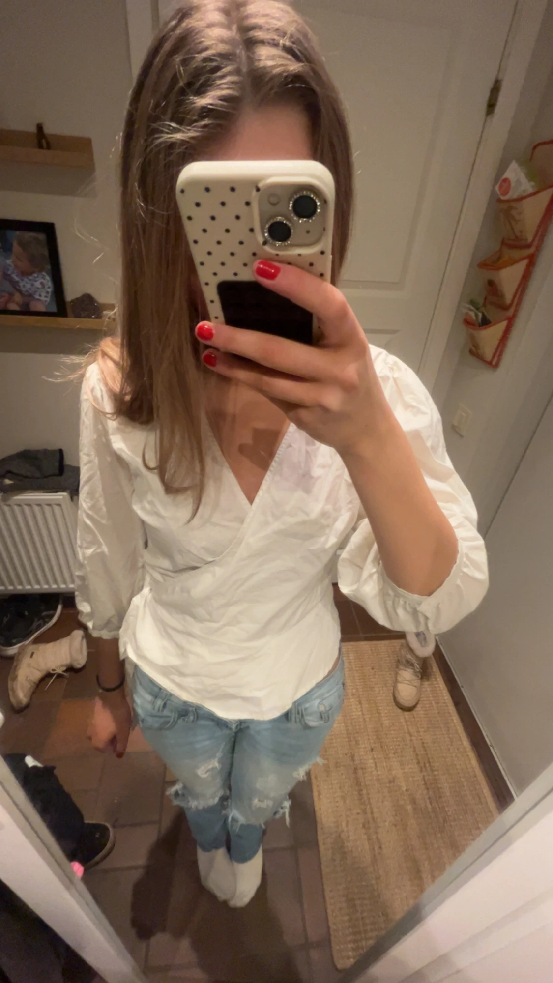 Vit omlottblus med trekvartsärm - 1