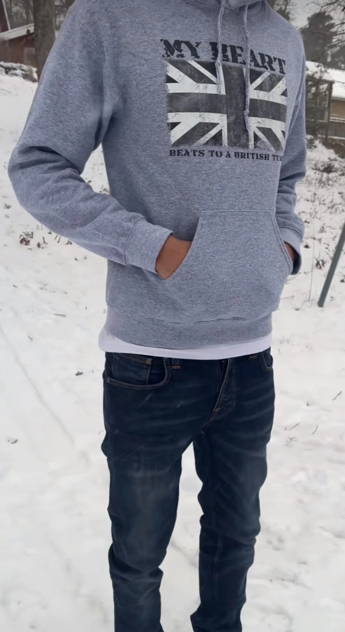 Grå hoodie med tryck  - 2