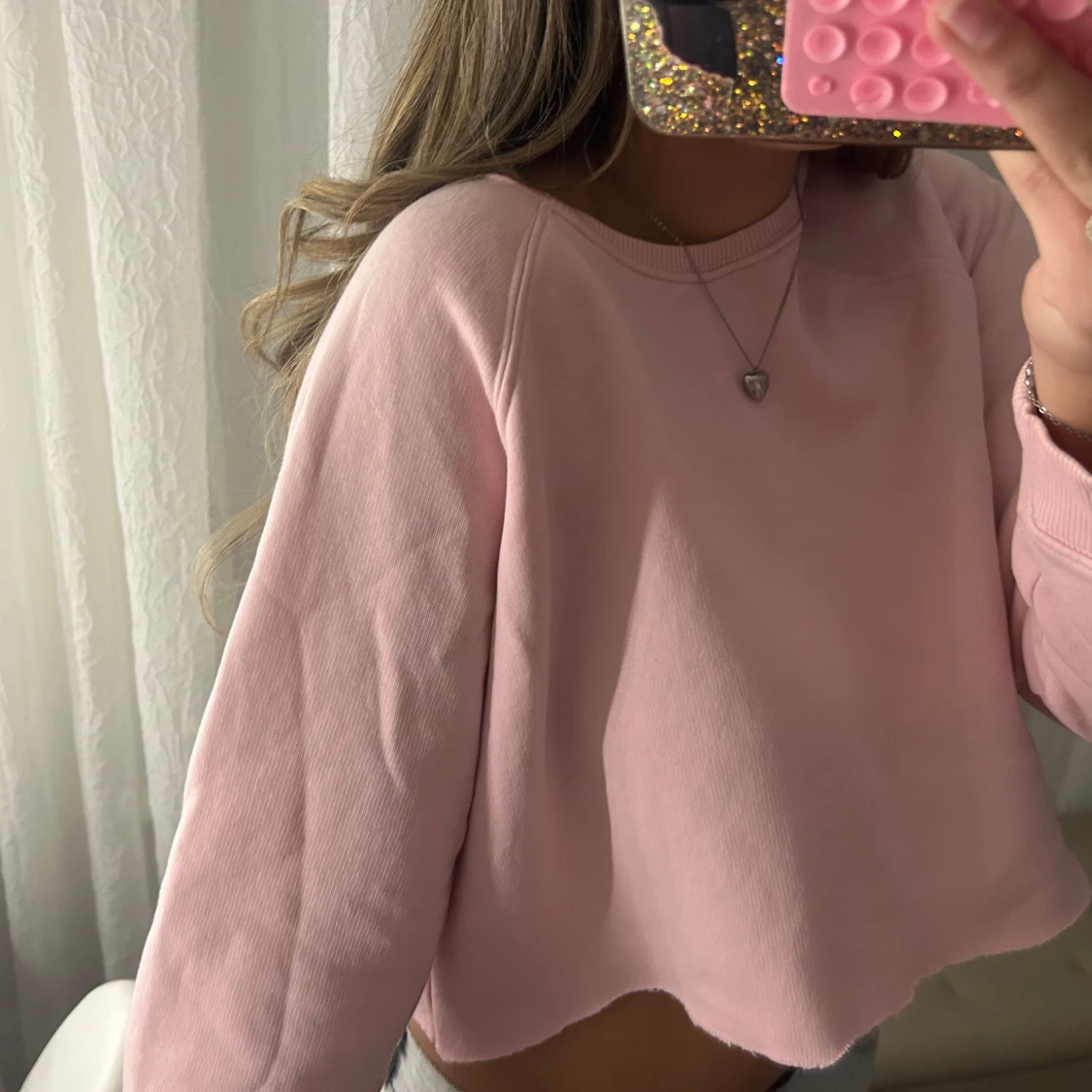 Ljusrosa croppad sweatshirt - 4